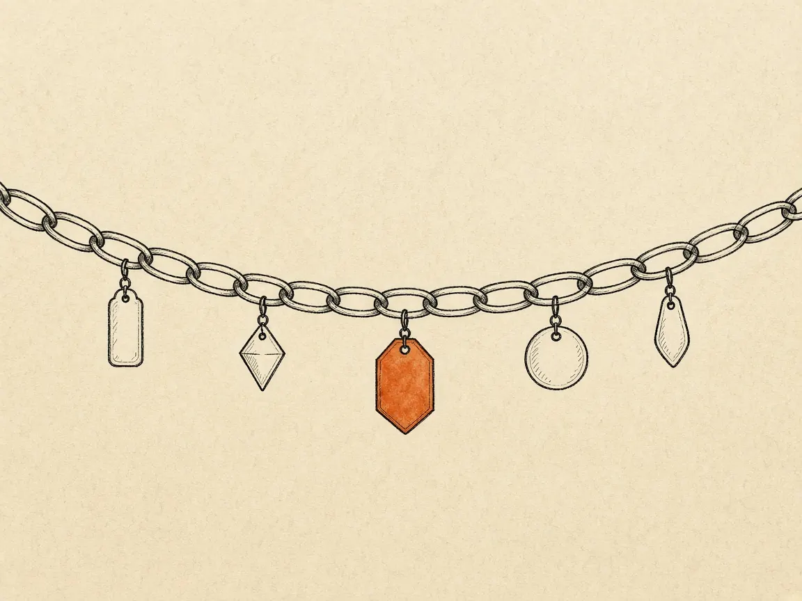 A chain with small tags hanging from it, like parameters added to a link