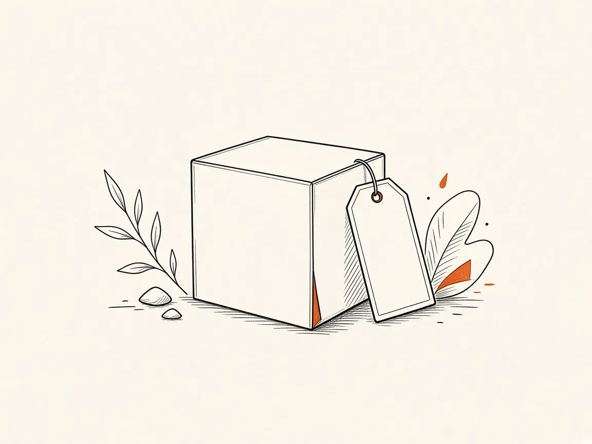 A product box with a price tag, for e-commerce URLs