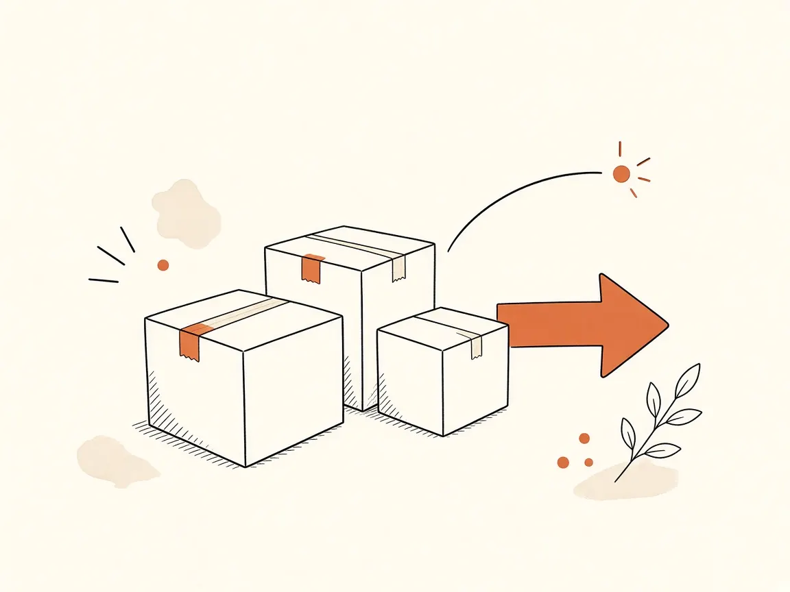 Boxes moving along an arrow, for a site migration