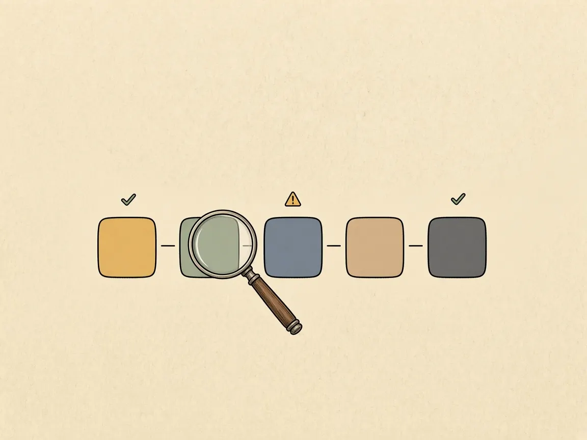 A magnifying glass checking a row of letter blocks joined by hyphens
