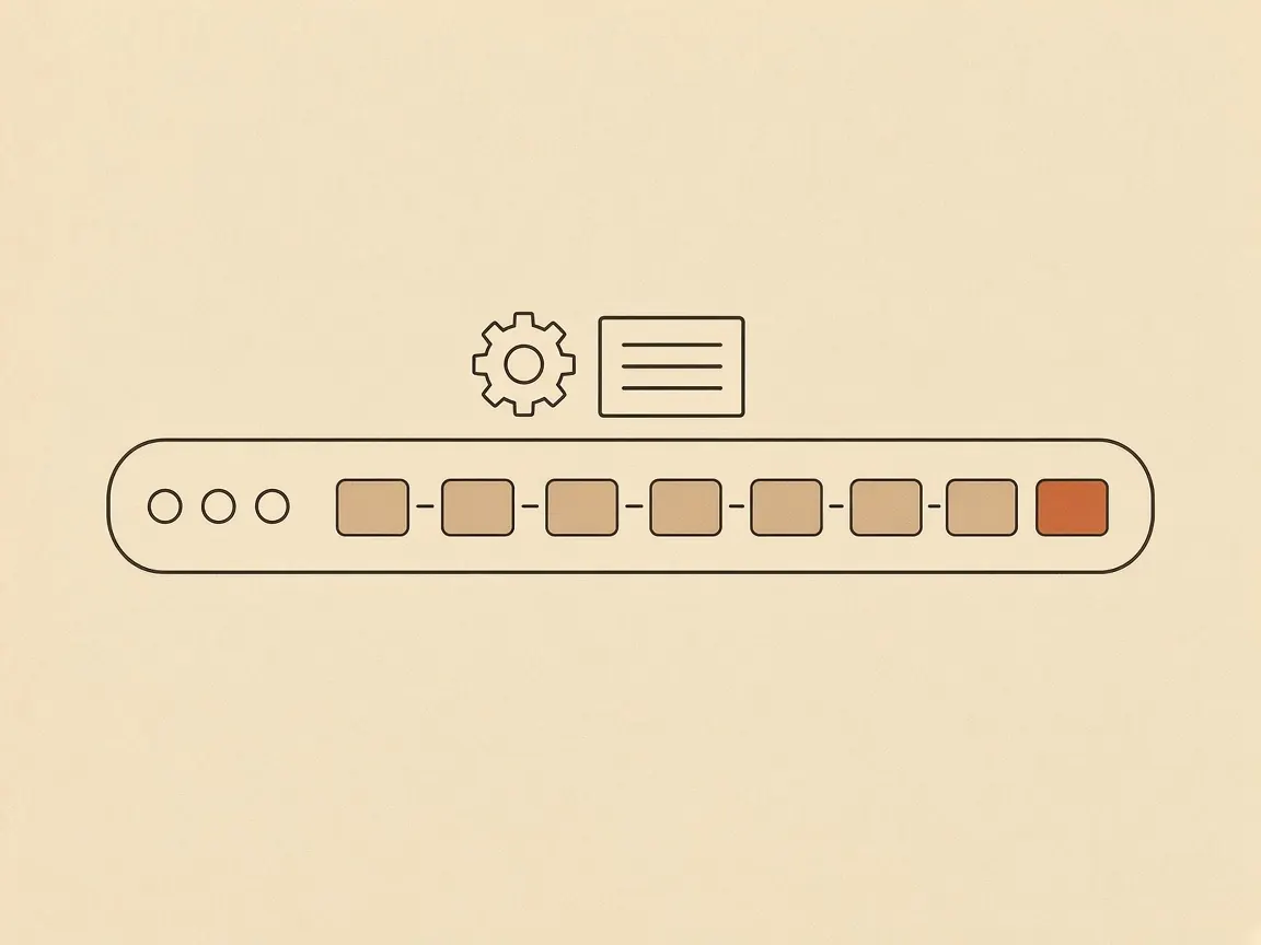 A gear and a settings panel above an address bar whose last word block is highlighted, like a WordPress permalink setting